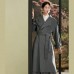 Elegant gray woolen coats plus size clothing back open winter coat tie waist outwear