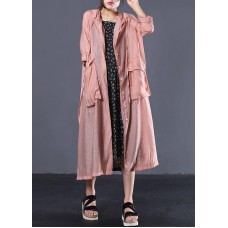 DIY pink cotton clothes Women side open Maxi summer coats