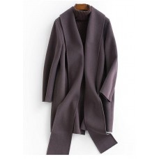 boutique Loose length long sleeve outwear light purple pockets Woolen Coat Women