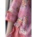 Women Pink Print Patchwork Blouses Half Sleeve