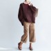 Plus size cotton sweaters burgundy casual loose long knit pullover