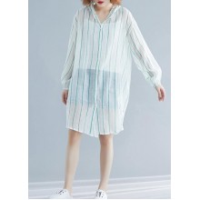 Style hooded chiffon Tunic Work White striped shirts summer