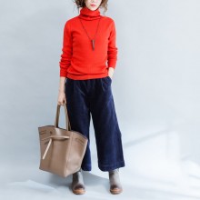 red solid high neck pullover casual loose knitted sweaters warm 2021