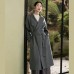 Elegant gray woolen coats plus size clothing back open winter coat tie waist outwear