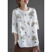 Bohemian White O-Neck Embroideried Floral Summer Linen Tops Half Sleeve