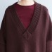 Plus size cotton sweaters burgundy casual loose long knit pullover