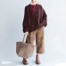 Plus size cotton sweaters burgundy casual loose long knit pullover