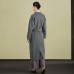 Elegant gray woolen coats plus size clothing back open winter coat tie waist outwear