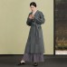 Elegant gray woolen coats plus size clothing back open winter coat tie waist outwear